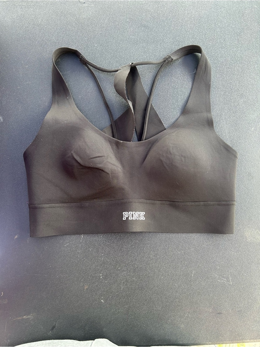 PINK Victoria's Secret Black Seamless Strappy Sports Bra with PINK Logo